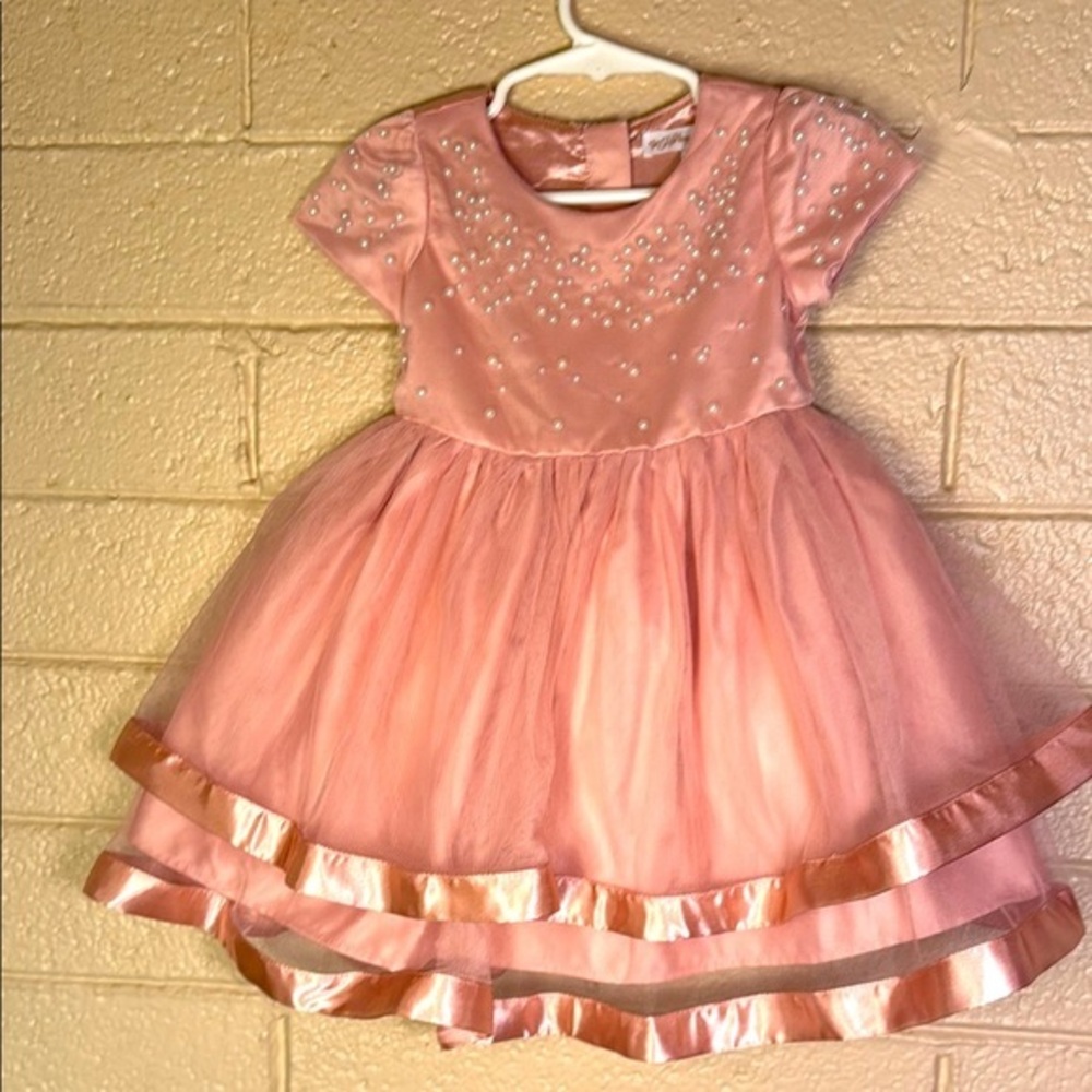 Harlow & Rose Pink Tulle Dress with Pearl Accents